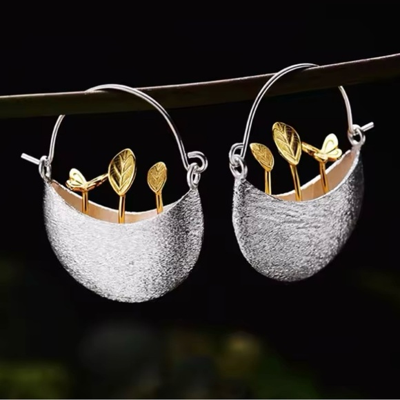 Flower Pot Hoop Earrings - Picture 1 of 5